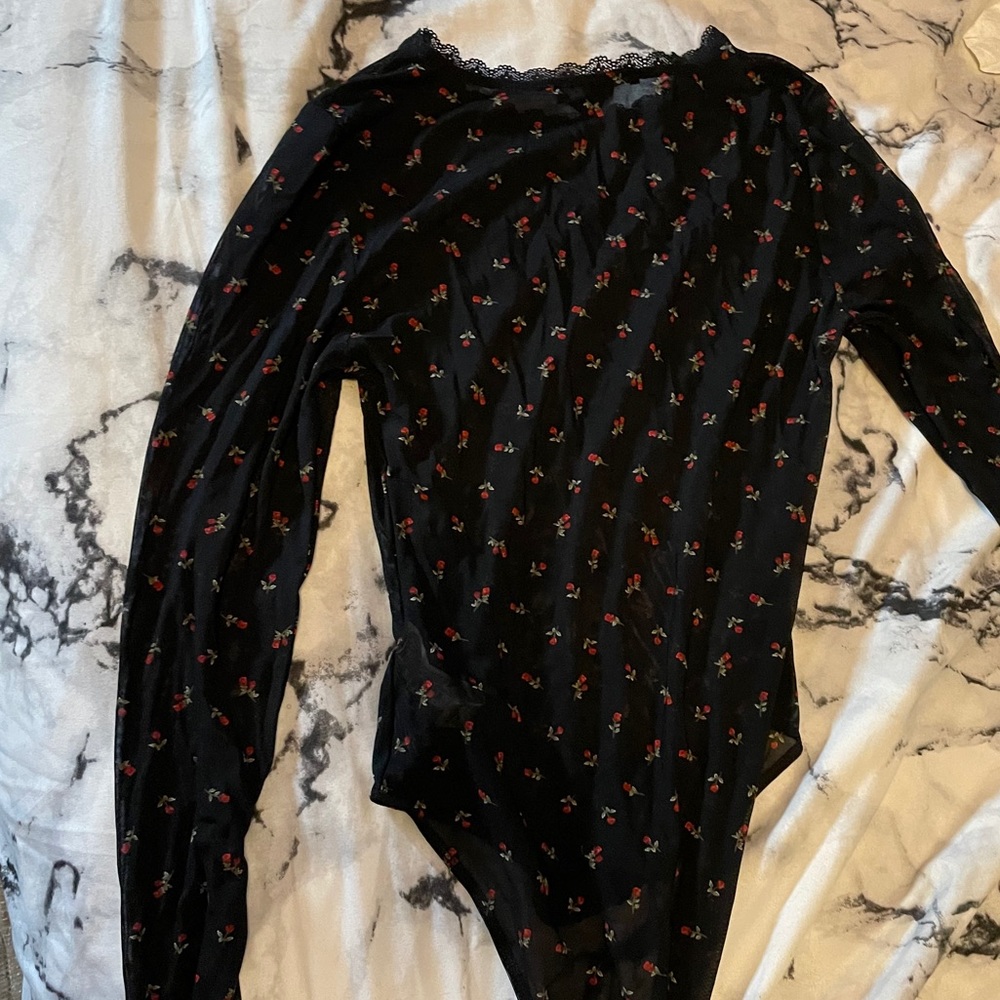 black mesh rose body suit